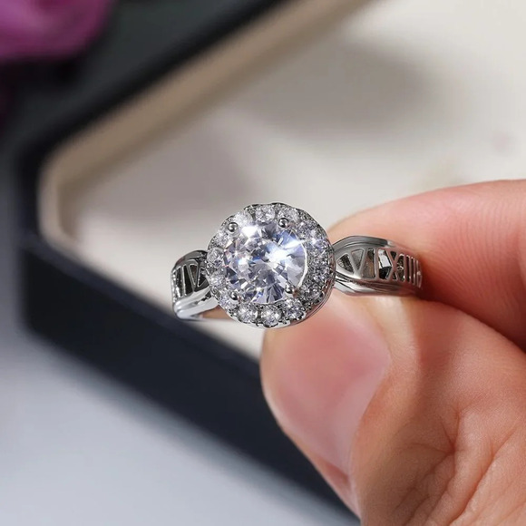 💥14K WHITE GOLD DAINTY 💎DIAMOND FASHION ANILLOS HOLLOW BAND RING, L125 - Picture 9 of 10